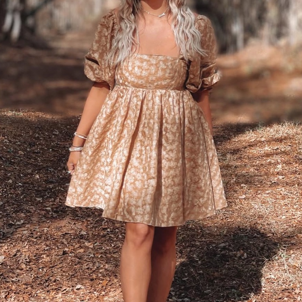 Storia Beige Floral Mini Dress